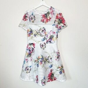 Unbranded Mesh Striped White Floral Fit and Flare Dress 8